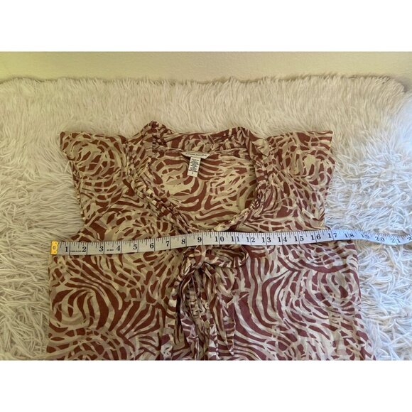 Banana Republic Silk Blend Blouse Sheer Tie Front Popover Animal Print S - Picture 4 of 7